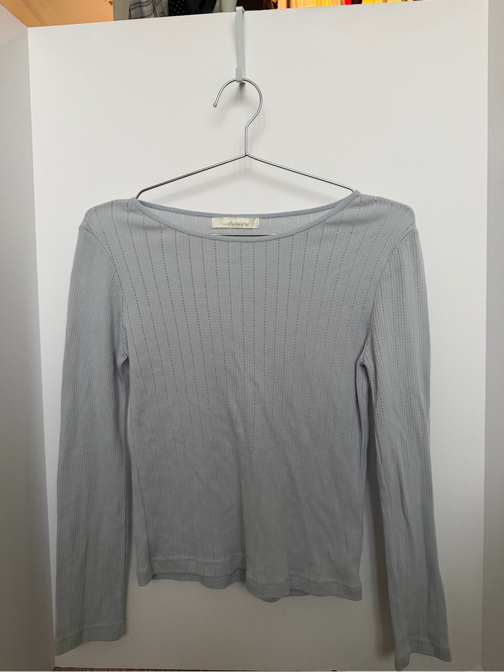 Women’s Light Blue Ribbed Long-Sleeve Tee